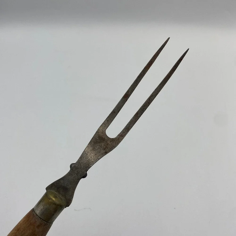 Antique 1899 Patent Wood Handle Meat Carving Fork 2 Tine Primitive Victorian 10